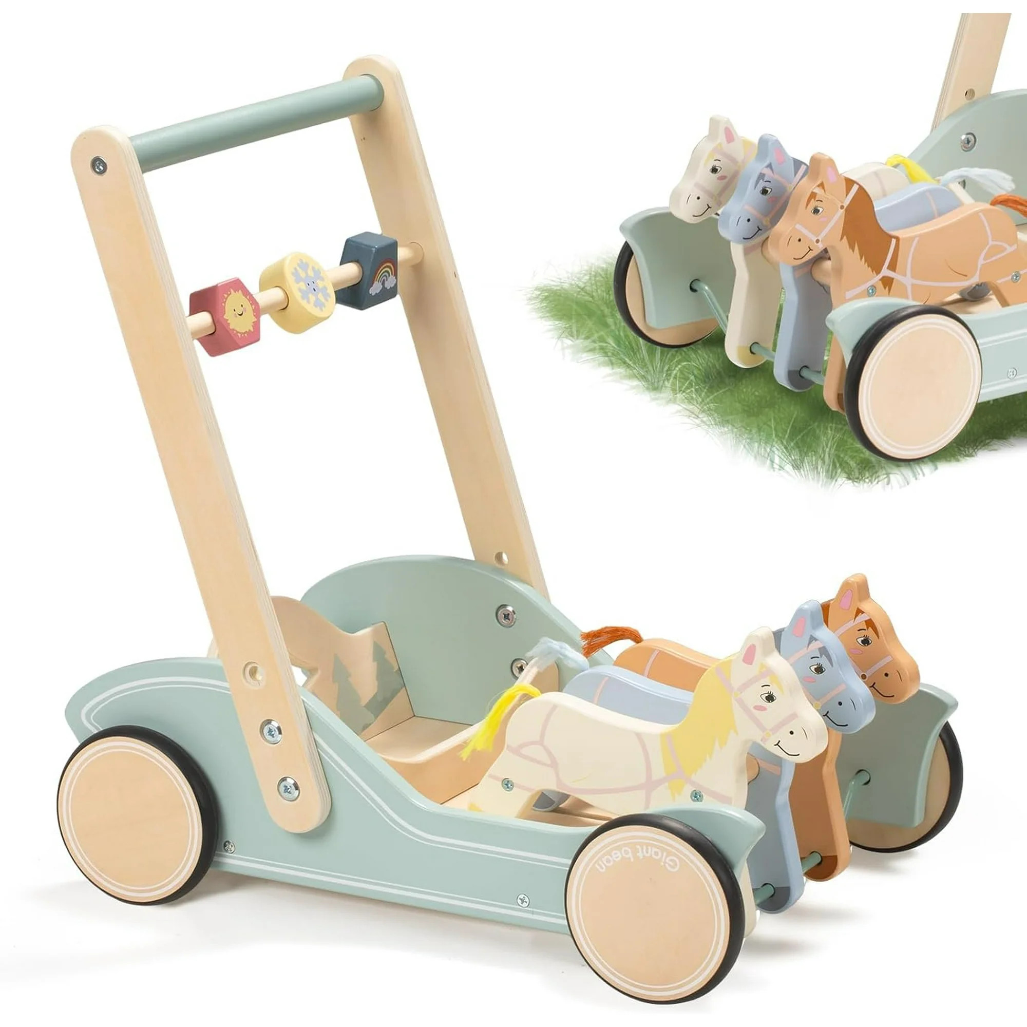 Wooden Baby Walker for Boys & Girls, Galloping Ponies Baby Push Walker for Kids Toddler 18 Months... | Walmart (US)