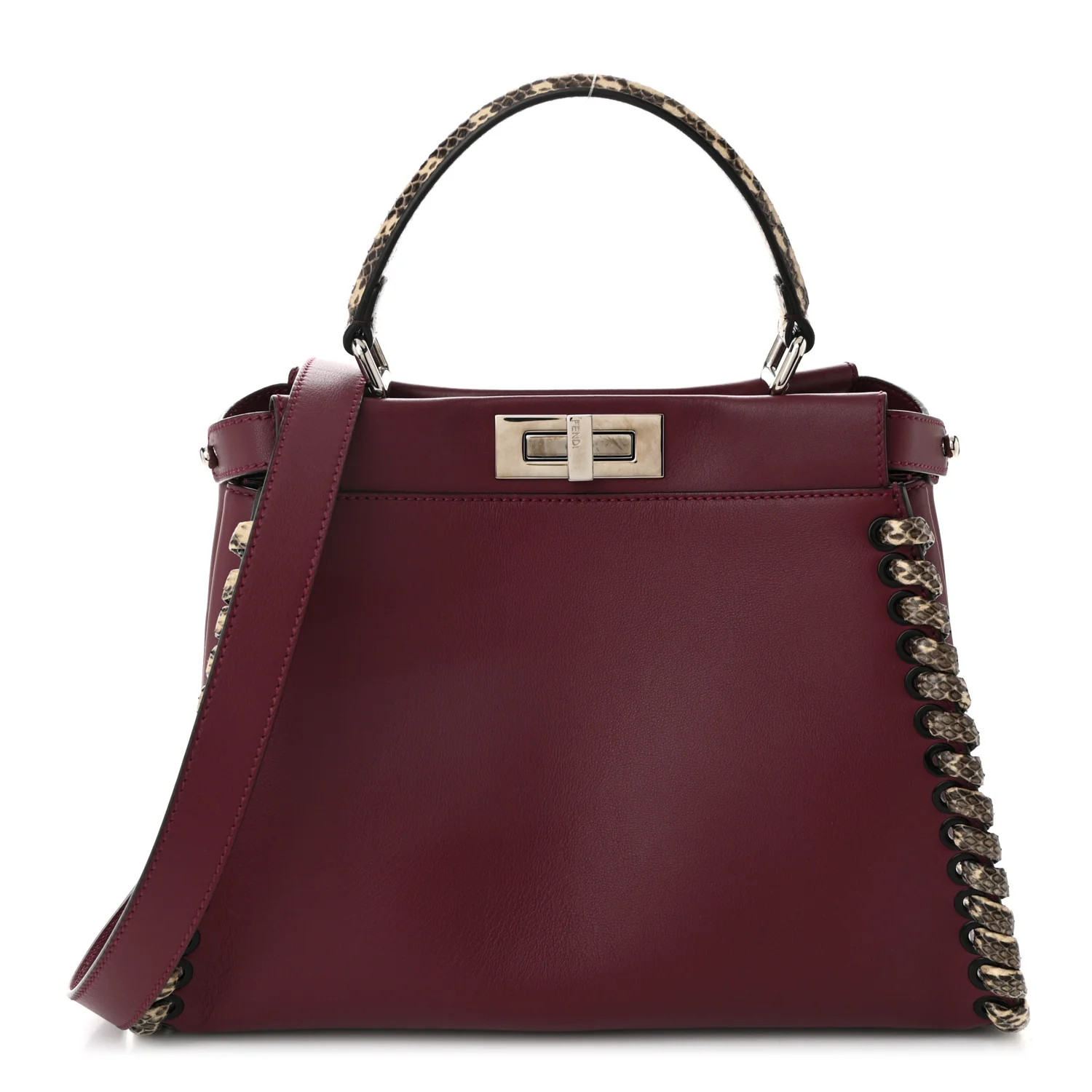 Fendi Calfskin Elaphe Lace Up Medium Peekaboo Iconic Satchel Bordeaux Beige Verde 1744972 | FASHIONPHILE (US)