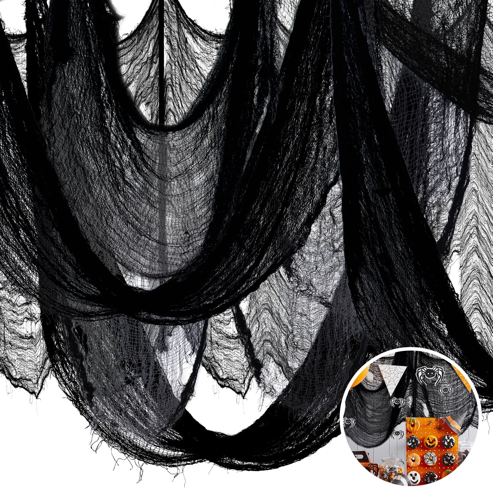 Huryfox Halloween Creepy Cloth Decoration Extra Large 180 x 30in Black Gauze Fabric Spooky Decor ... | Walmart (US)