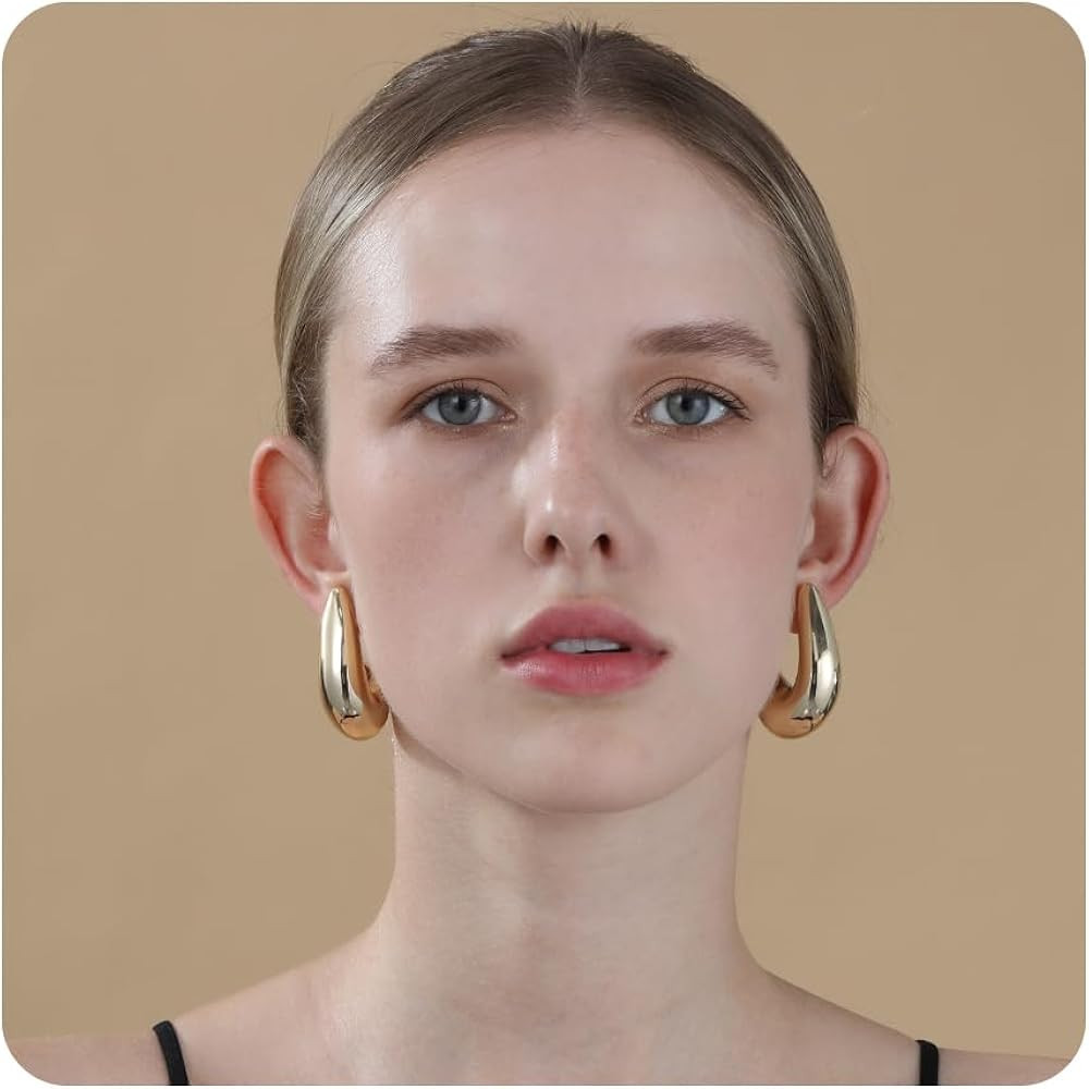Apsvo 32/45mm Chunky Gold Earrings Dupes for Women, Chunky Gold Thick Hoop Earrings, Statement Ea... | Amazon (US)
