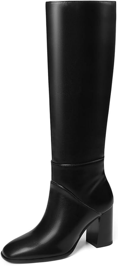 Knee High Boots Women Fall Winter Faux Suede Square Toe Chunky Block Heel Wide Calf Boots Fashion... | Amazon (US)