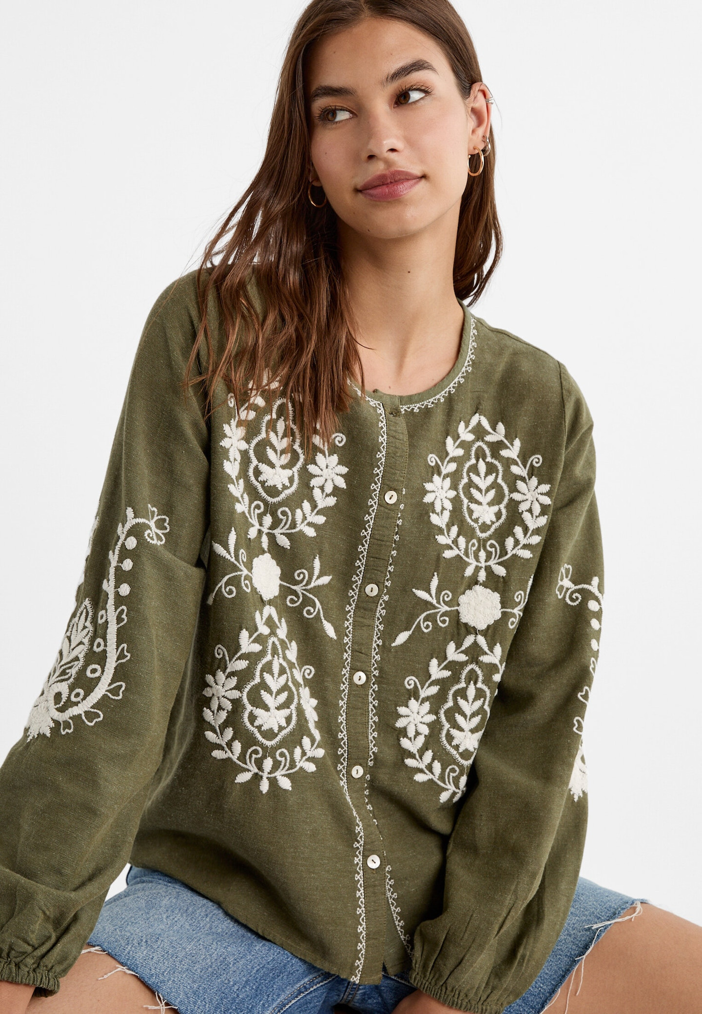 Embroidered blouse - Women's Shirts & Blouses | Stradivarius United Kingdom | Stradivarius (UK)