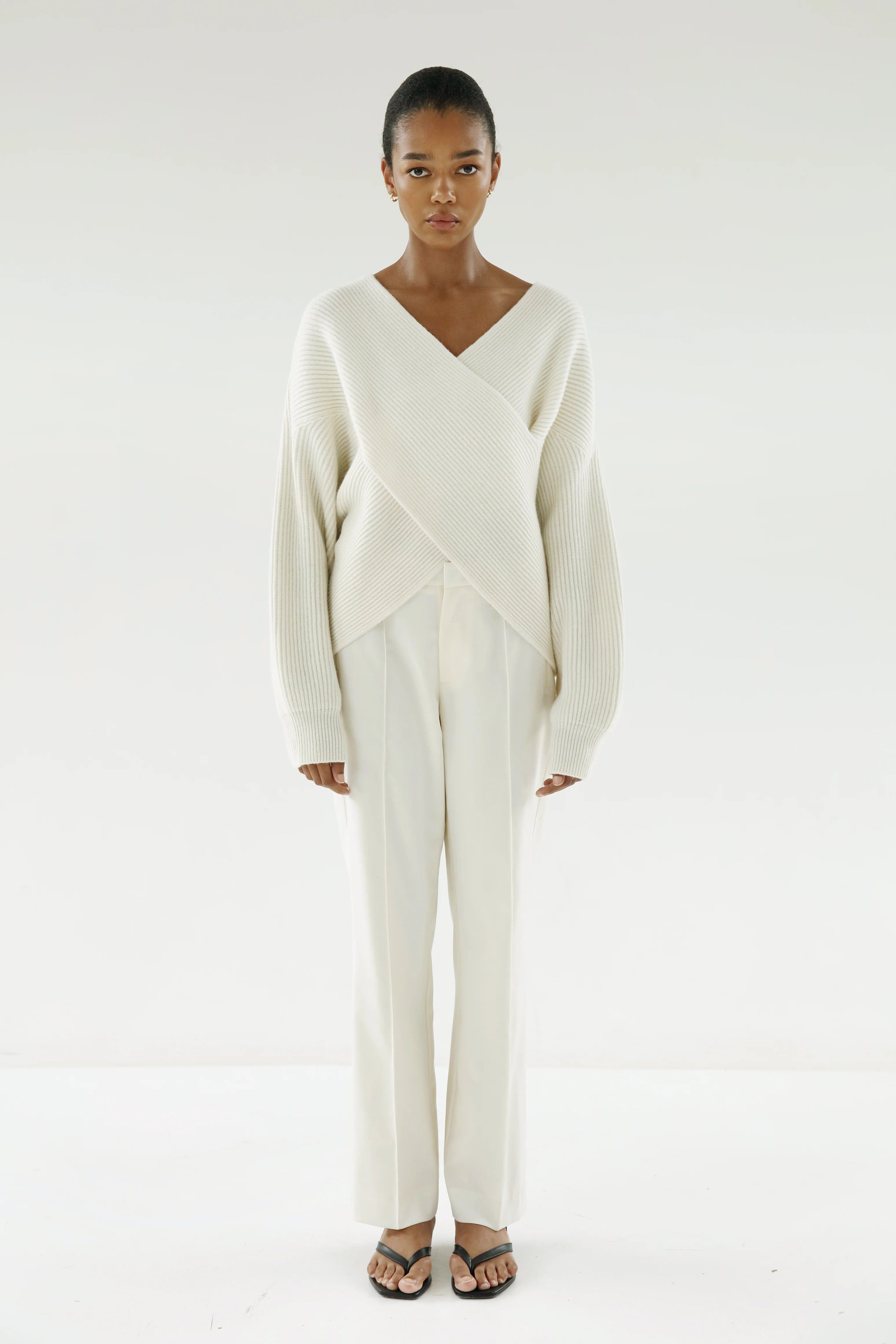 Gia Cross Wrap Sweater, ivory | Almada Label