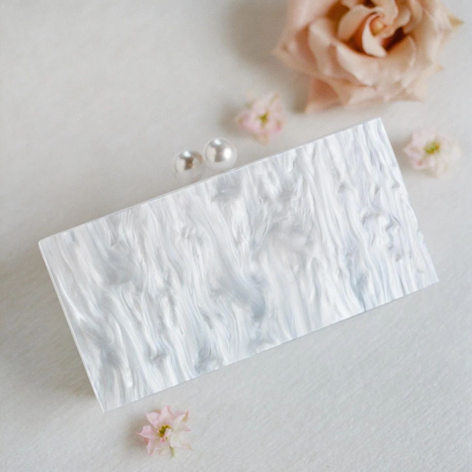White Pearl Acrylic Box Clutch with Pearls, Handbags Women, Wedding Day Purse, Bridal Bag, Clutch... | Etsy (US)