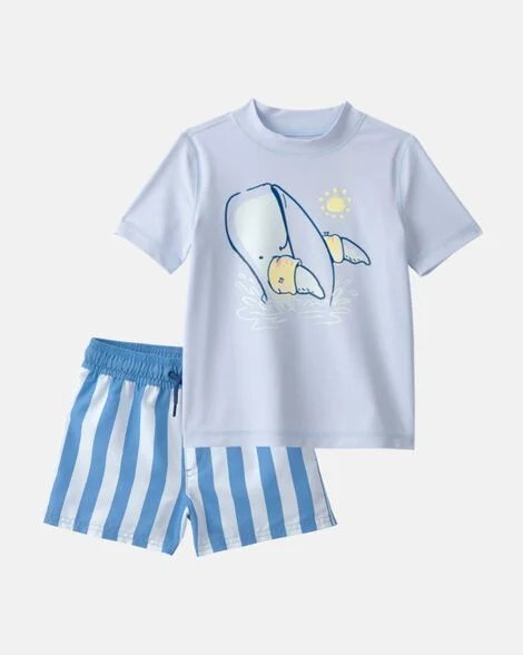 Toddler Boy 2-Piece Whale Rashguard & Swim Trunk Set - Blue | Carter's Inc