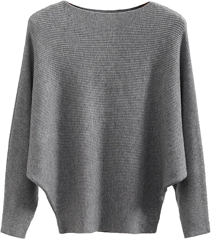 GABERLY Boat Neck Batwing Sleeves Dolman Knitted Sweaters and Pullovers Tops for Women (Grey, One... | Amazon (US)