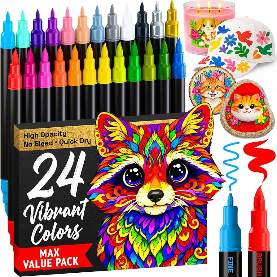 ARTISTRO 24 Acrylic Paint Markers - Paint Pens for Drawing - For Fabric, Rock, Glass, Wood, Molds... | Amazon (US)