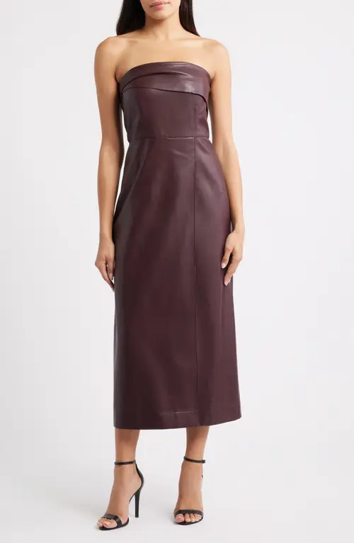 Parker The Santana Strapless Faux Leather Midi Dress in Dark Cocoa at Nordstrom, Size 0 | Nordstrom