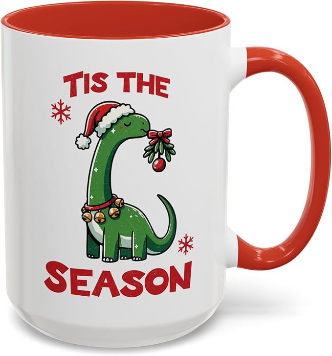 Dinosaur Holiday Mug, Tis The Season Dino Christmas Cup, Accent Coffee Mug (11, 15oz), Festive Mu... | Amazon (US)