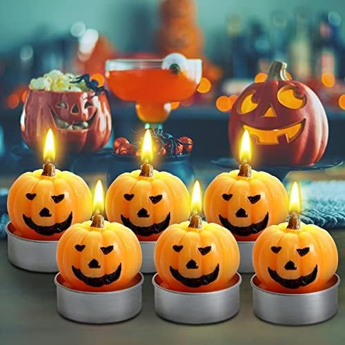 6 Packs Pumpkin Tea Lights Candles, WHOLEV Halloween Pumpkin Candles Real Flaming, Bright Vivid Pump | Amazon (US)