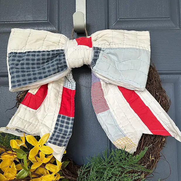 Handmade Vintage Fabric Patriotic Bow | Antique Farm House