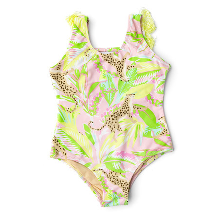 Palm Beach Leopard Girls Fringe Back One Piece Swimsuit 6m-14 | Shade Critters