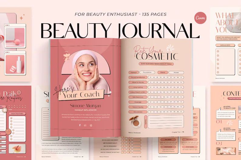135 CANVA Beauty Journal Lady workbook. Beauty tracker. Webinar Handbook Beauty Advisor. Make up ... | Etsy (CAD)