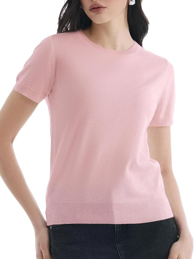 Women's Short Sleeve Sweaters Crew Neck Tops Lightweight Pullover Casual Business Grace in Motion... | Amazon (US)