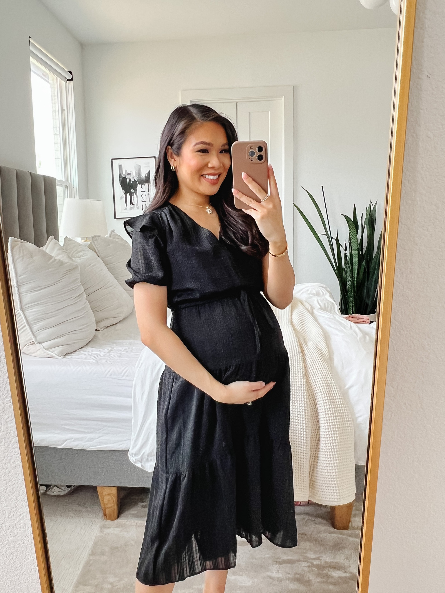 Spring outfit with this ruffle v-neck neck midi dress! Love this dress because it’s flowy and is also great for maternity. Wearing size petite XS and it fits TTS! I adore the drawstring waist and tiered skirt. On sale for 50% off! Linking my dress, jewelry and bedding, also 

#LTKsalealert #LTKbump #LTKstyletip