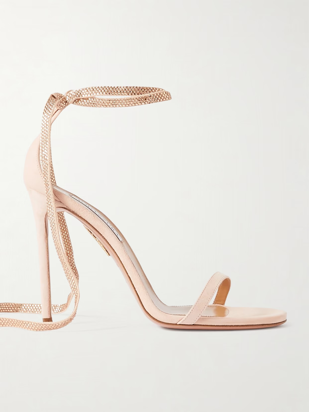 Aquazzura - Mon Cherie 105 Crystal-embellished Lace-up Suede Sandals - Neutrals | NET-A-PORTER (US)