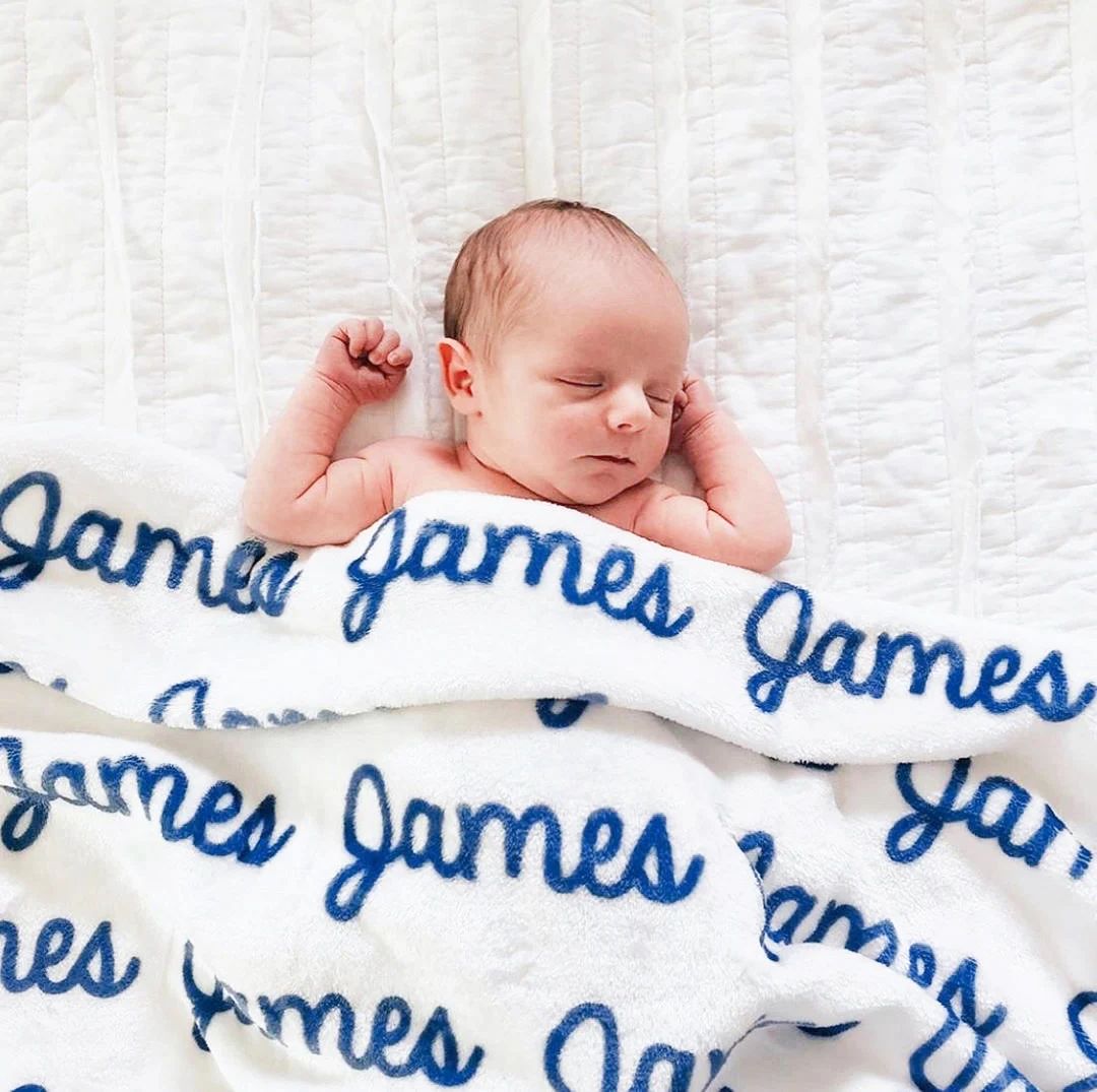 White Background Plush Minky Personalized Baby Name Blanket | Etsy (US)