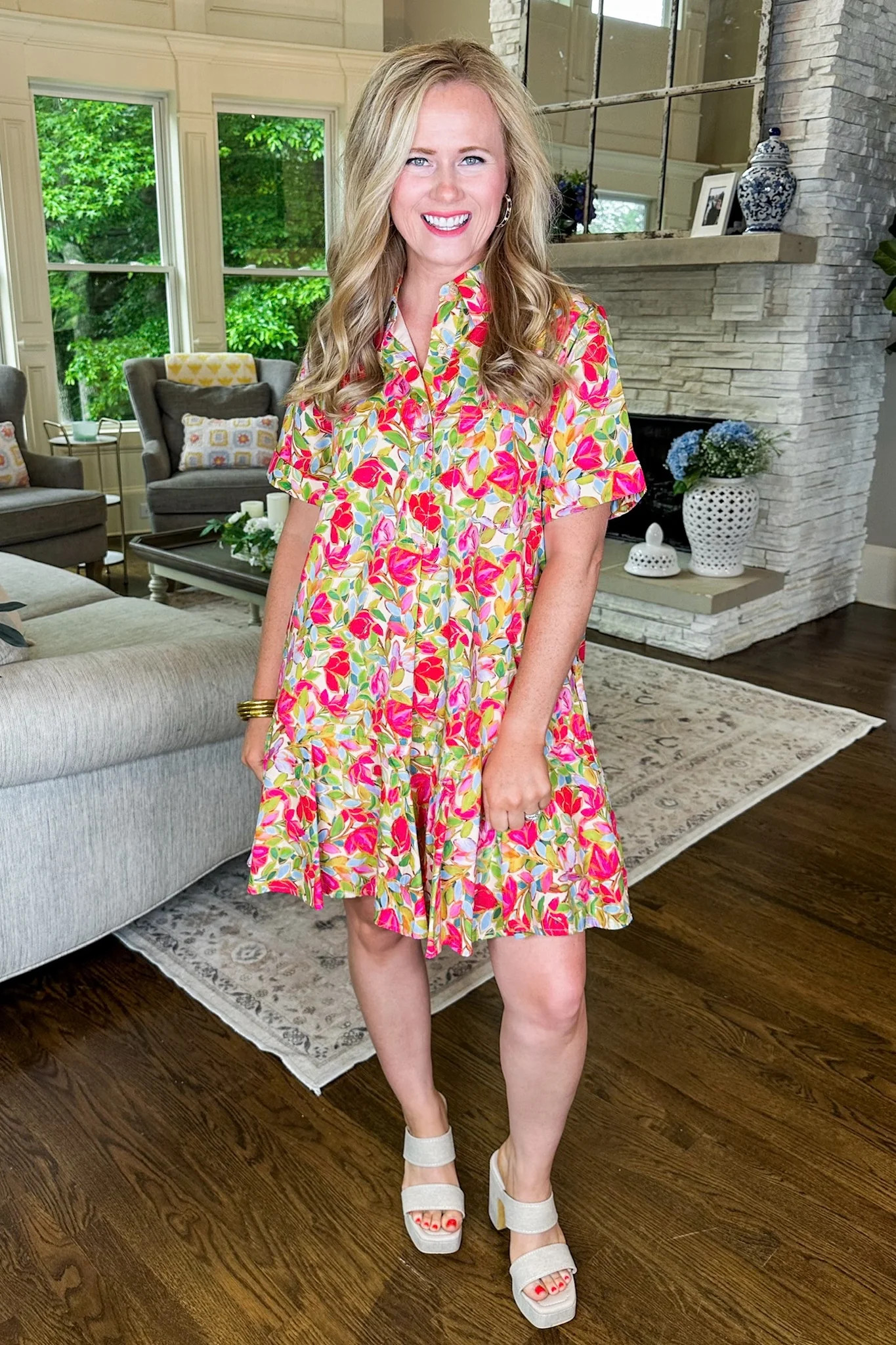 Tulip Floral Button Down Collared Dress | Jules & James Boutique