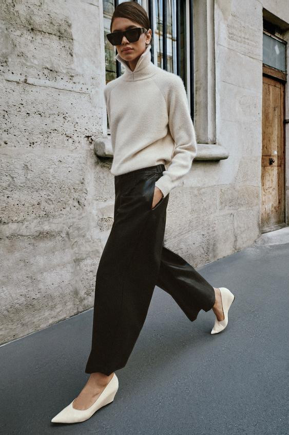 FAUX LEATHER PLEATED CULOTTE PANTS | Zara US