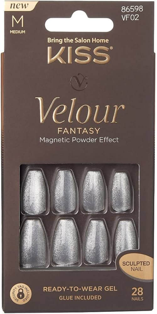 Kiss Velour Fantasy Nails 28 Count Medium Silver | Amazon (US)