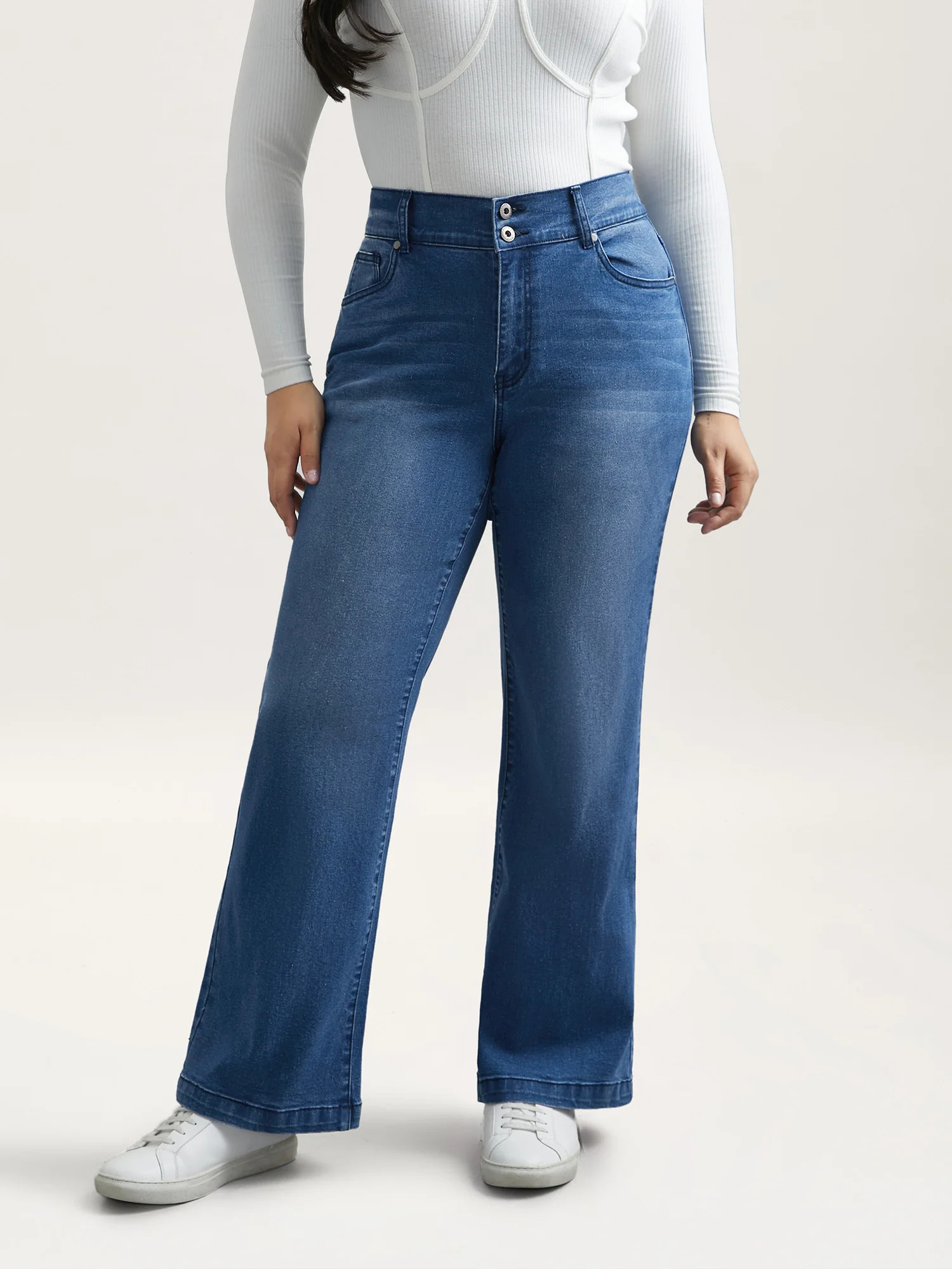 Whiskered Stretchy Waist Bootcut Jeans | Bloomchic
