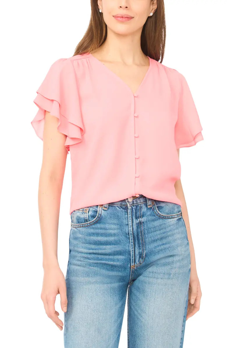 Double Flutter Sleeve V-Neck Top | Nordstrom