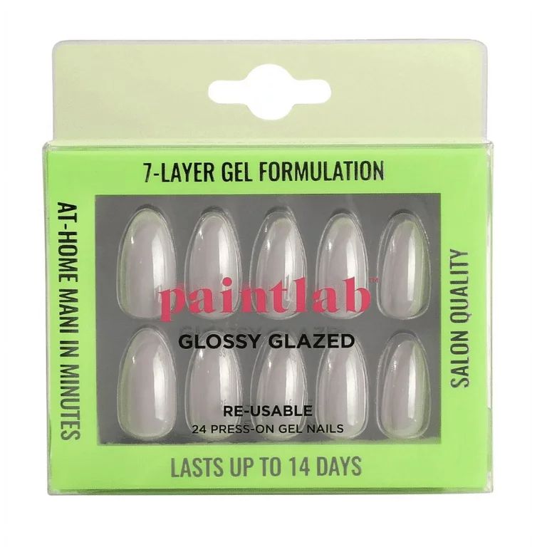 PaintLab Reusable Press-on Gel Nails Kit, Almond Shape, Glossy Glazed White, 24 Count | Walmart (US)
