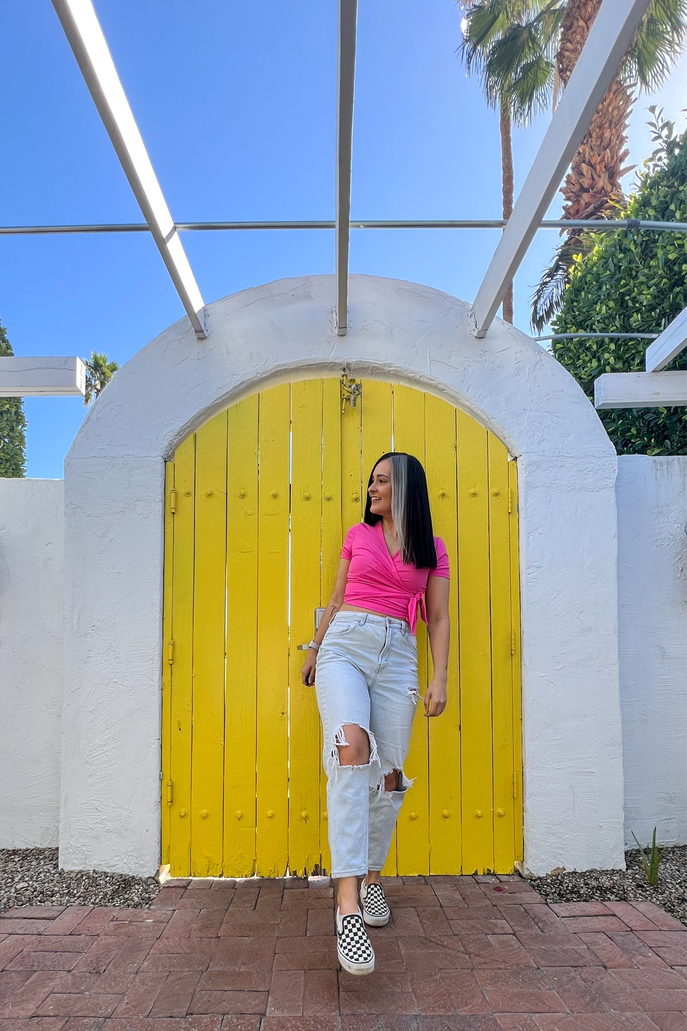 Hello Palm Springs! 

Crop top, pink top, high waisted jeans, light denim, sneakers 

#LTKfindsunder50 #LTKtravel #LTKstyletip
