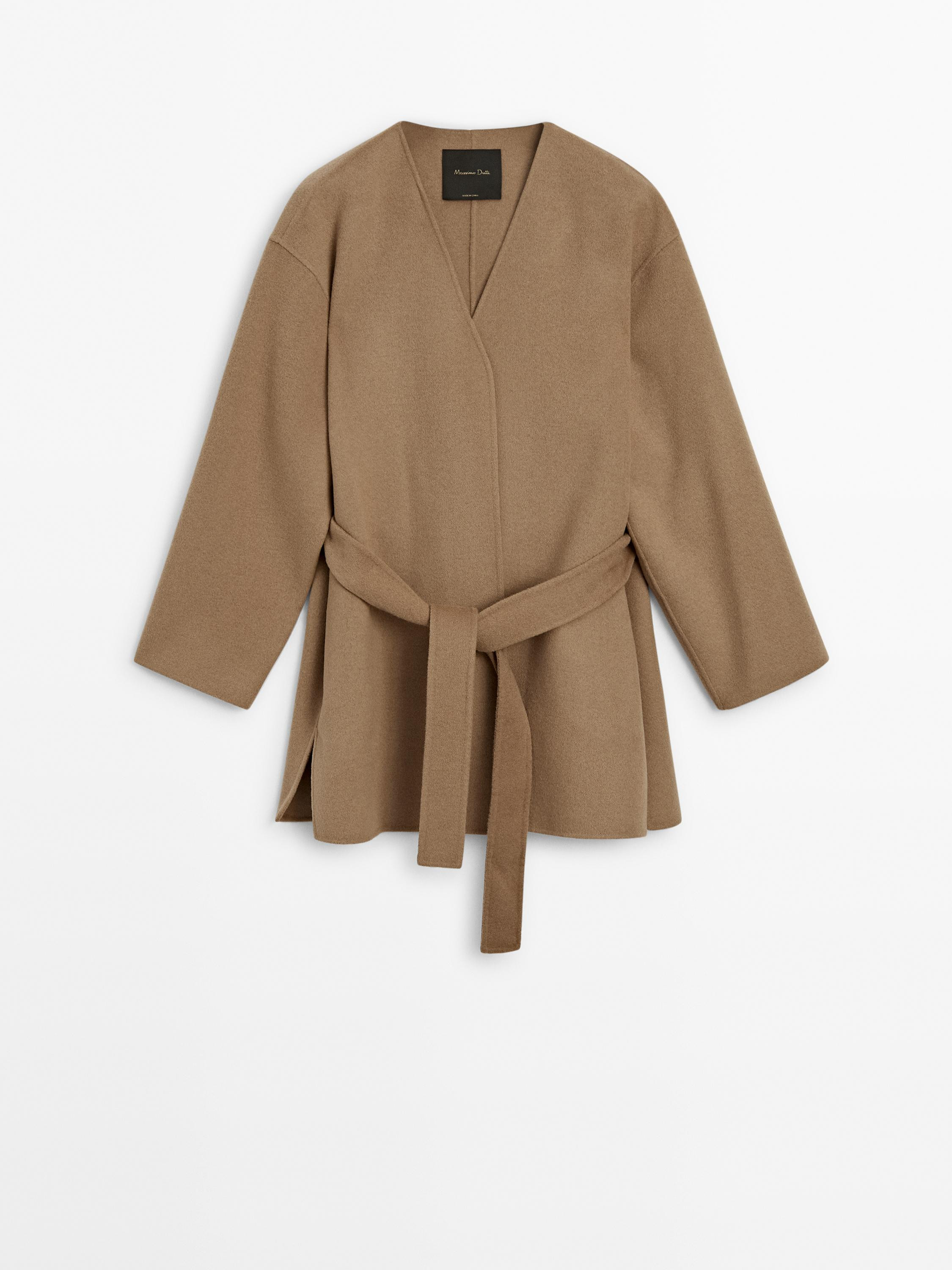 Double wool blend coat with belt | Massimo Dutti US