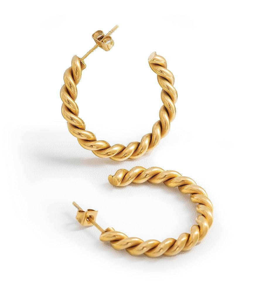 Altitude Boutique 18K Twisted Rope Hoop Earrings For Women | Gold Plated Tube Earrings | Lightwei... | Amazon (US)