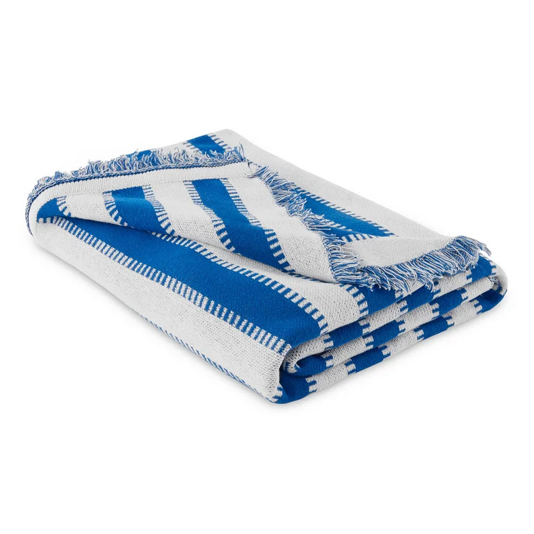 Mainstays by Becky G. & Alejandra Tapestry Knit Throw, Blue Stripe, 50" x 60" | Walmart (US)
