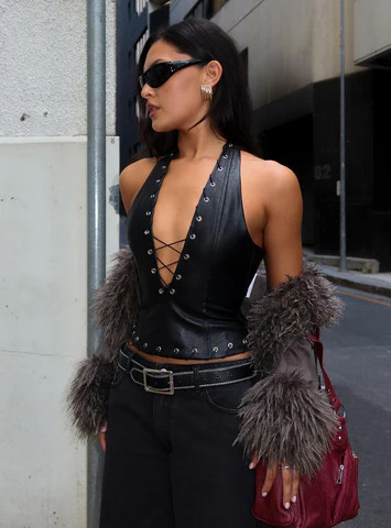 Captivated Faux Leather Halter Top Black | Princess Polly US