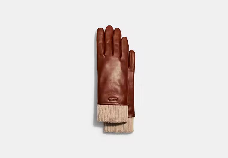 Leather Knit Cuff Mixed Gloves | Coach (US)