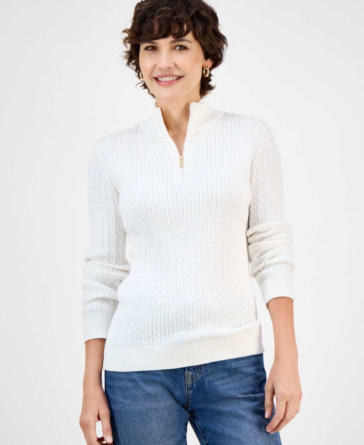Nautica Jeans Women's Cotton Mock-Neck Sweater, Online Only - Ivory | Macy's