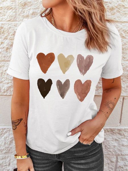 Valentine Round Neck Love Heart Tee Shirts Tops | Evaless