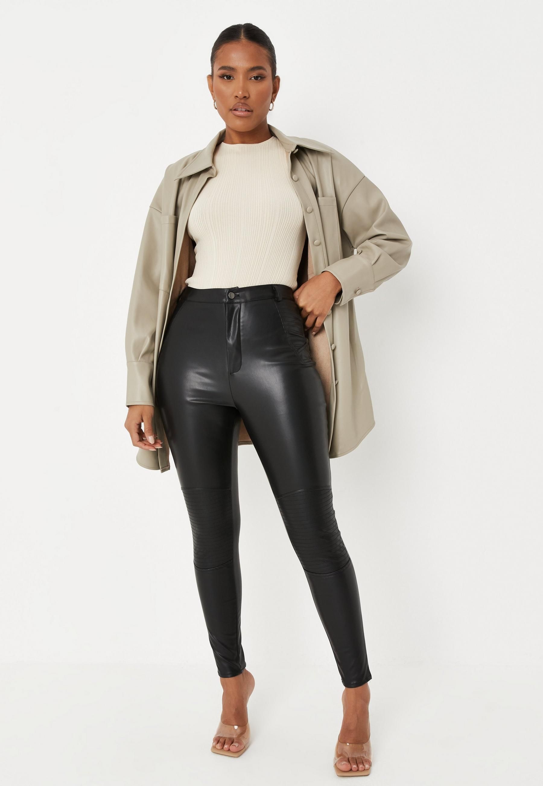 Black Faux Leather Slim Leg Biker Trousers | Missguided (UK & IE)