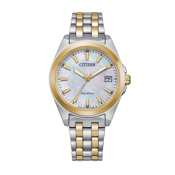 Ladies' Citizen Eco-Drive® Corso Two-Tone Watch with Mother-of-Pearl Dial (Model: EO1224-54D)|Za... | Zales