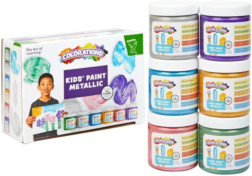 Colorations Washable Kids Metallic Paint, Set of 6 Colors, Sensory Experience, Finger Paint | Amazon (US)