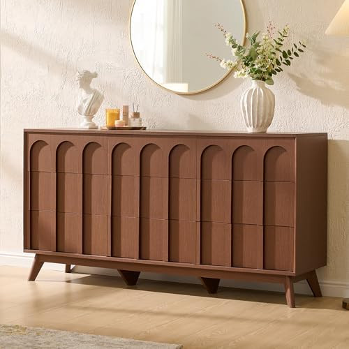 Oak&Sparrow Mid Century Modern Dresser for Bedroom, Walnut 9 Drawer Dresser with Arched Front, 63... | Amazon (US)