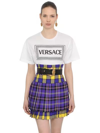 VERSACE, T-shirt aus jersey mit logodruck, Weiß, Luisaviaroma | Luisaviaroma