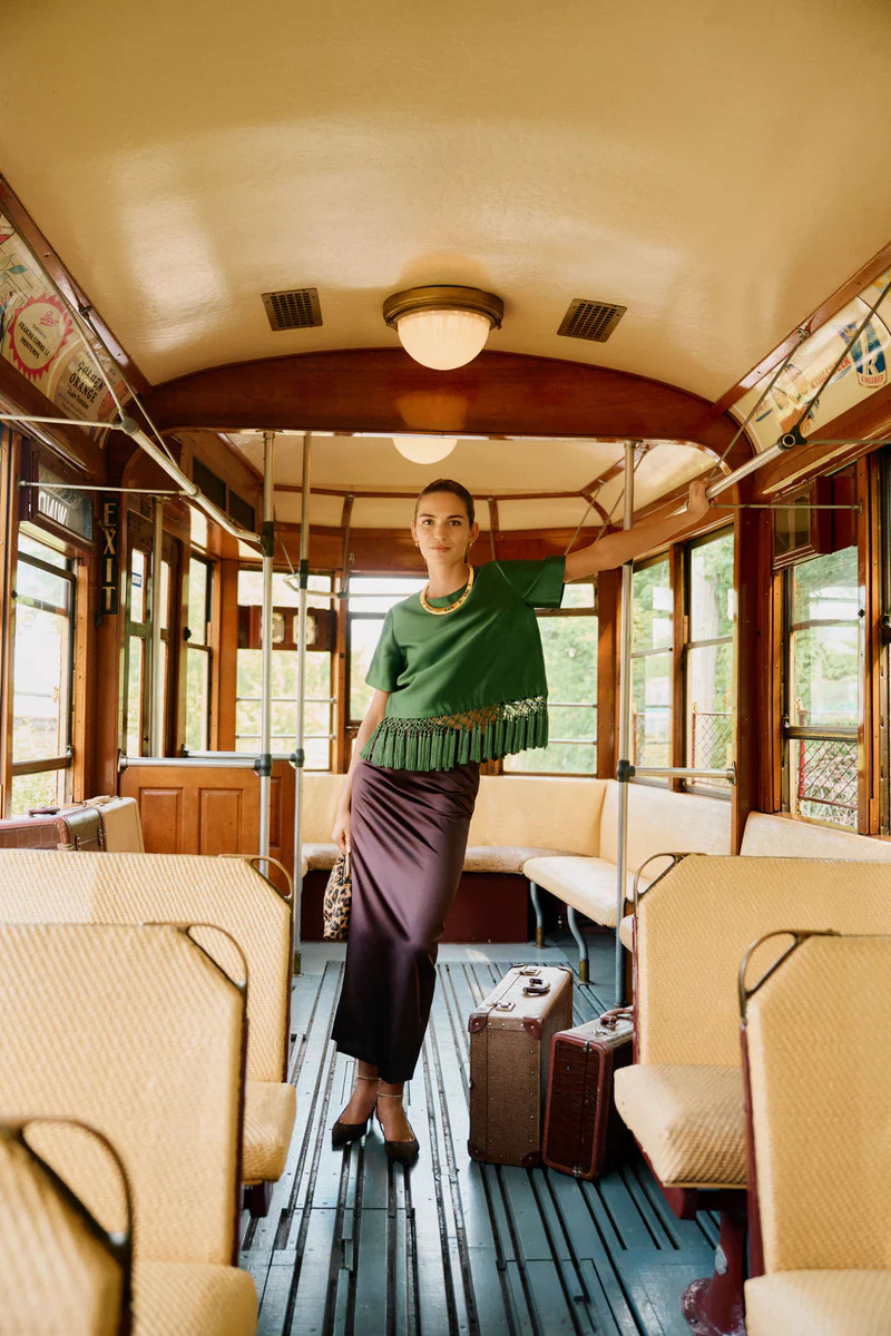 Green Dupioni Chadwick Tassel Top | Tuckernuck (US)