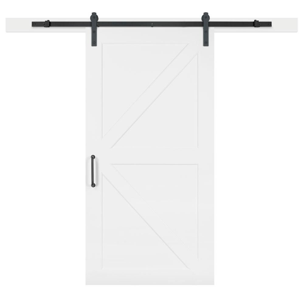 Jeff Lewis 42 in. x 84 in. White Collar Composite K-Bar Solid-Core MDF Barn Door with Sliding Door Hardware Kit | Home Depot