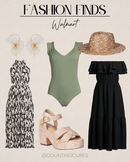 Grab these chic black dresses and this green one piece swimsuit from Walmart! Complete your spring or summer look with cute flower earrings, espadrilles sandals, and a straw hat!
#transitionalstyle #resortwear #outfitinspo #springfashion

#LTKstyletip #LTKshoecrush #LTKSeasonal