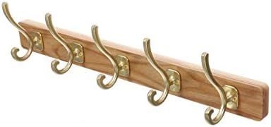 Coat Hooks - 5 Hooks - Ash Wood - Matte Gold Stainless Steel Wall Mounted Coat Hook - Pack, Sca... | Amazon (US)