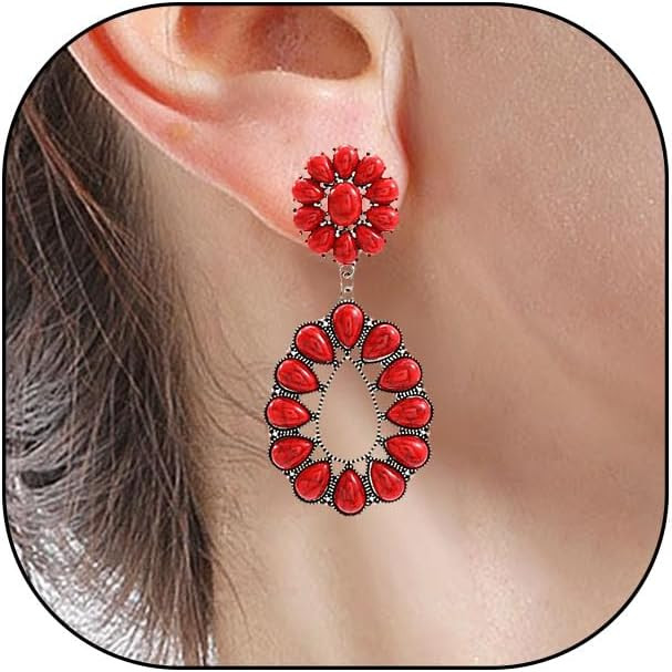 Turquoise Teardrop Flower Statement Earrings for Women,Boho Floral Waterdrop Shape Turquoise Earr... | Amazon (US)