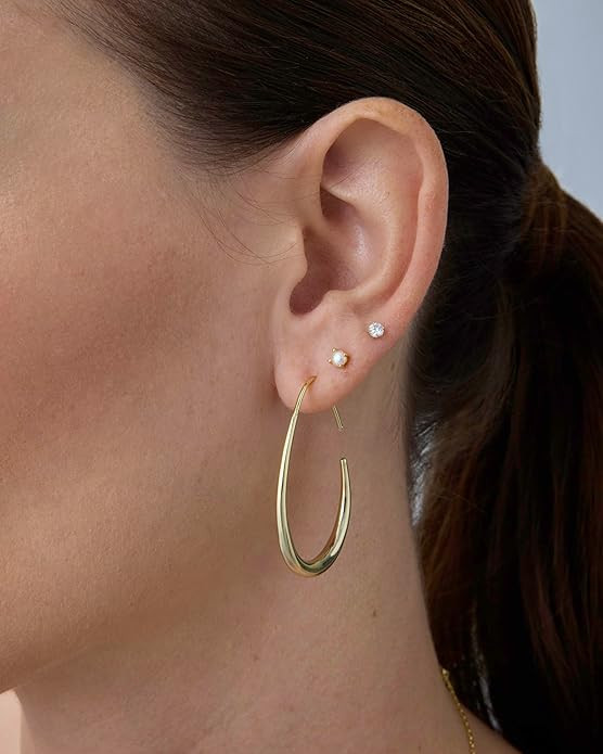 PAVOI 14K Gold Plated 925 Sterling Silver Post Lightweight Teardrop Hoop Earrings for Women | Lar... | Amazon (US)