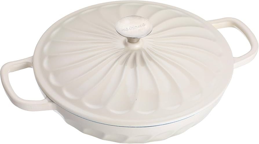 Enameled Cast Iron Braiser, 3.8 Quart Enamel Dutch Oven with Handles,Cast Iron Braiser Pan with Lid,Enameled Cookware (3.8QT White) | Amazon (US)