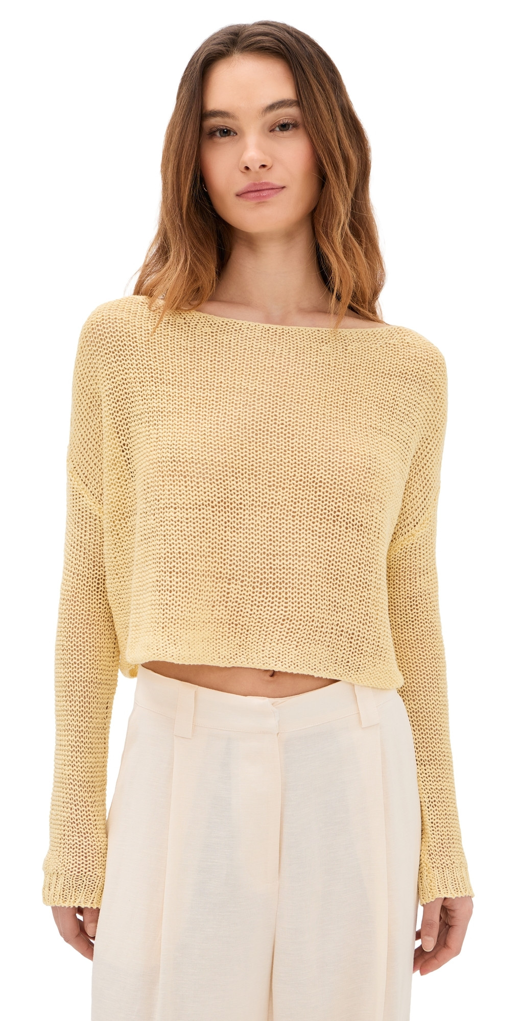 Enza Costa Linen Open Knit Bateau Sweater Flan L | Shopbop