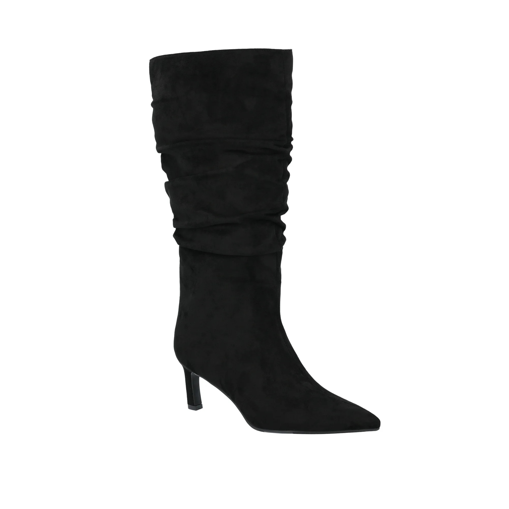 Time and Tru Women's Faux Suede Slouch Boots with Kitten Heels, Wide Width Available | Walmart (US)