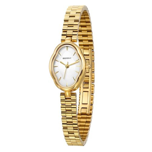 BERNY Gold Watches for Women Dainty Ladies Quartz Watch Vintage Copper Mirrors Shape Japanese Quartz Movement 3ATM Waterproof Fashion Female Wrist Watch Luxury Birthday Gifts-White Dial | Amazon (US)